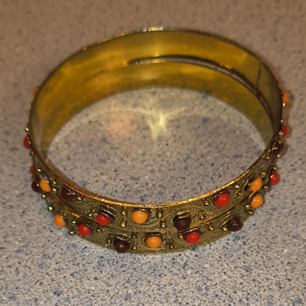 (2)Gold and Multicolor Beaded Bangle Bracelets From Dillard's-NWOT